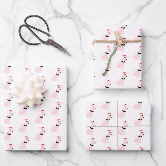 Cartoon Pink Hund Cheeky Hund Weihnachten Geschenkpapier Set (Vorderseite)