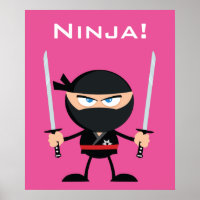 Cartoon Pink Ninja Krieger mit zwei Katana