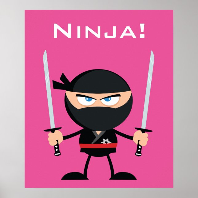 Cartoon Pink Ninja Krieger mit zwei Katana Poster (Vorne)