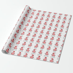 Cartoon Pink Piglet Red Christmas Hat Geschenkpapier