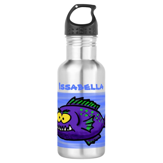 Cartoon Piranha Edelstahlflasche (Vorderseite)