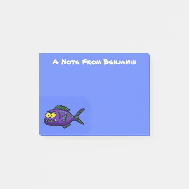 Cartoon Piranha Post-it Klebezettel (Vorderseite)