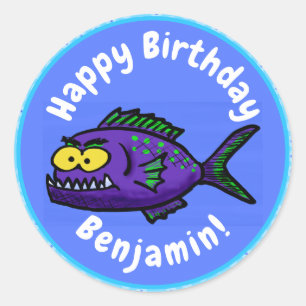 Cartoon Piranha Runder Aufkleber