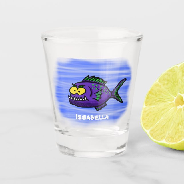 Cartoon Piranha Schnapsglas (Vorderseite)