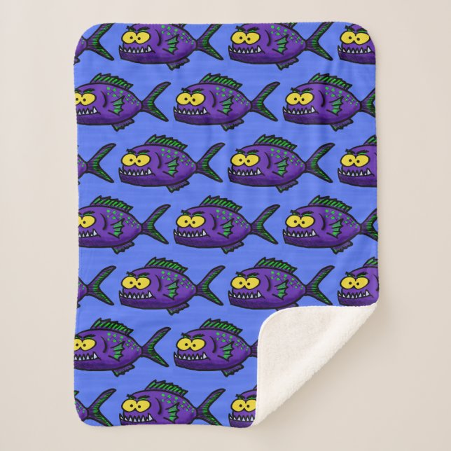 Cartoon Piranha Sherpadecke (Vorderseite)
