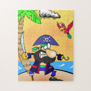 Cartoon Pirate mit rosa Papagei-Puzzle Puzzle