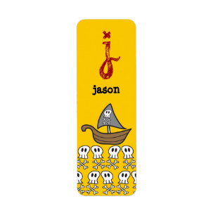 Cartoon Pirate Ship, Skulls & Bones Party Labels