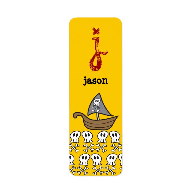 Cartoon Pirate Ship, Skulls & Bones Party Labels (Vorne)