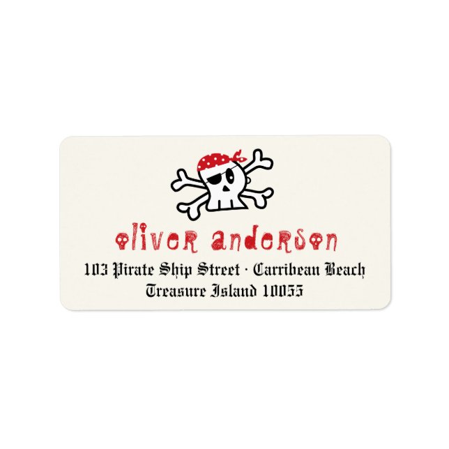 Cartoon Pirate Skeleton Skull Birthday Labels Adressaufkleber (Vorne)