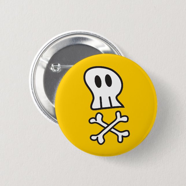 Cartoon Pirate Skull & Bone Kid's Halloween-Party Button (Vorne & Hinten)