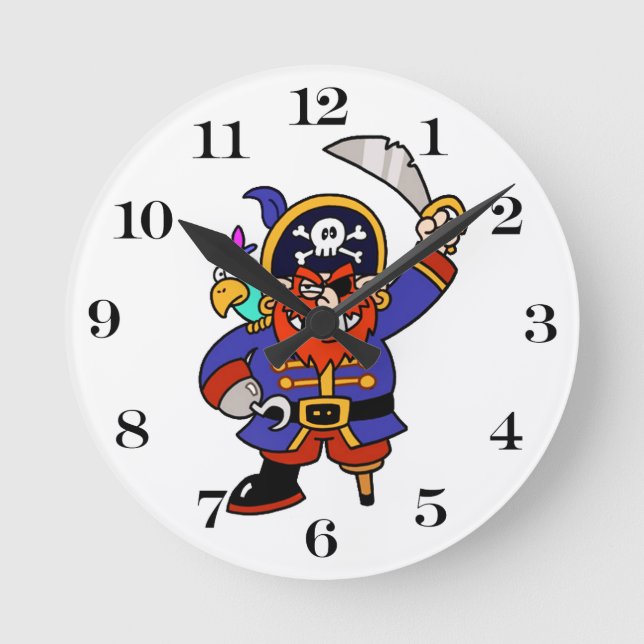 Cartoon Pirate With Peg Leg And Sword Runde Wanduhr (Vorderseite)