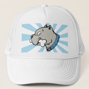 Cartoon Pitbull Kopf - blauer Strahln-Hut Truckerkappe