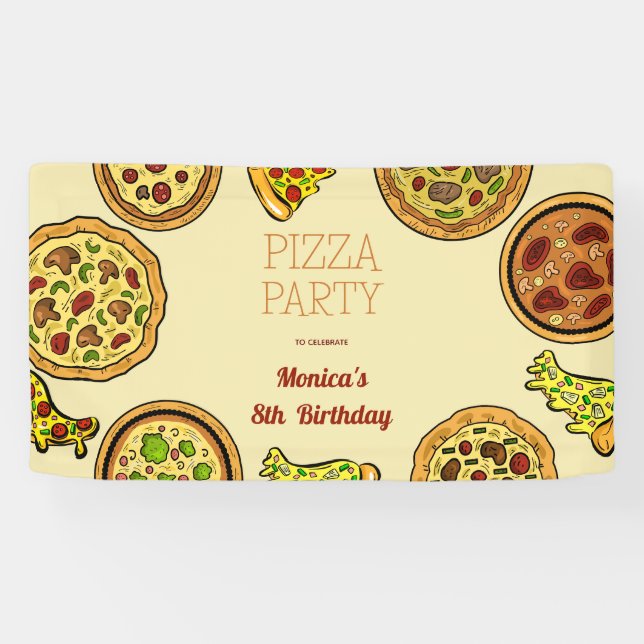 Cartoon Pizza Party Geburtstag Banner (Horizontal)