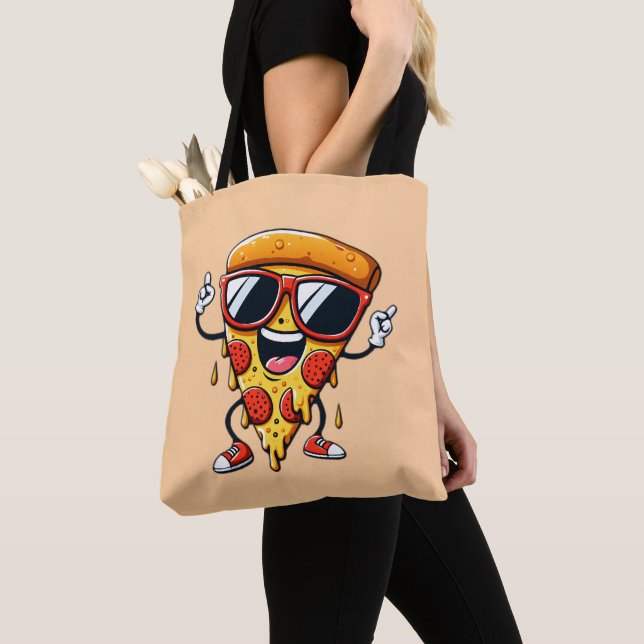 Cartoon Pizza Slice mit Tropfen Cheese Vibes (Von Nahem)