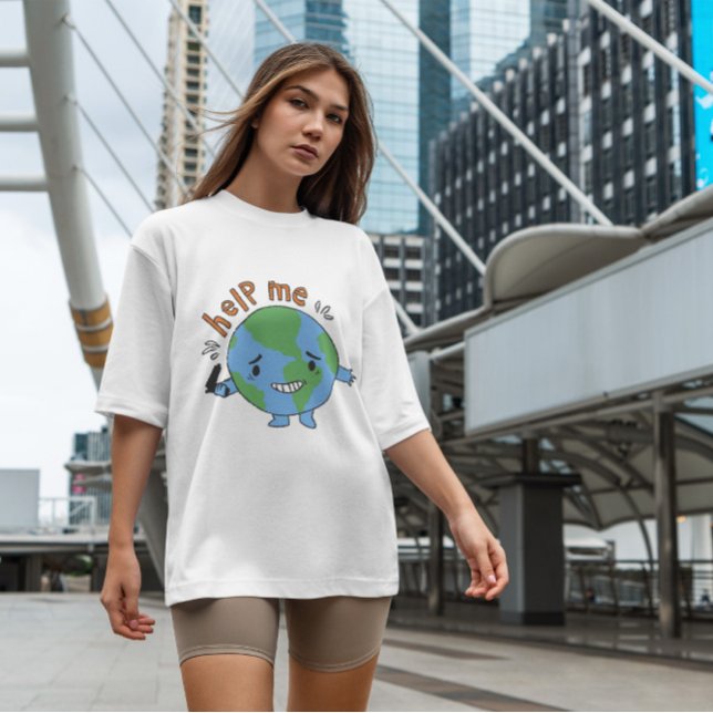 Cartoon Planet Earth hilft mir bei Zitat T-Shirt (Von Creator hochgeladen)