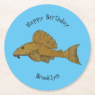 Cartoon Pleco Runder Pappuntersetzer