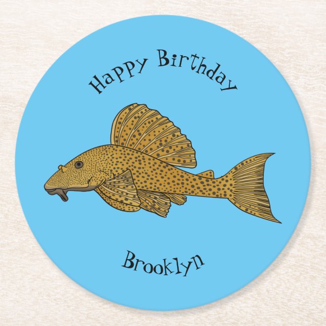 Cartoon Pleco Runder Pappuntersetzer (Vorderseite)