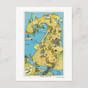 Cartoon Points of Interest on Cape Cod Postkarte