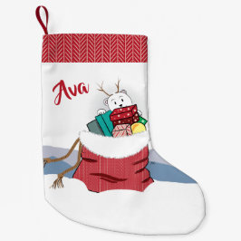 Cartoon-polarer Bär, der in Sankt Tasche späht Kleiner Weihnachtsstrumpf