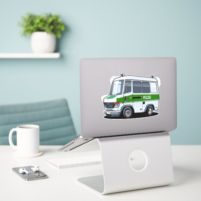 Cartoon Police Van Aufkleber (Laptop auf Schreibtisch)