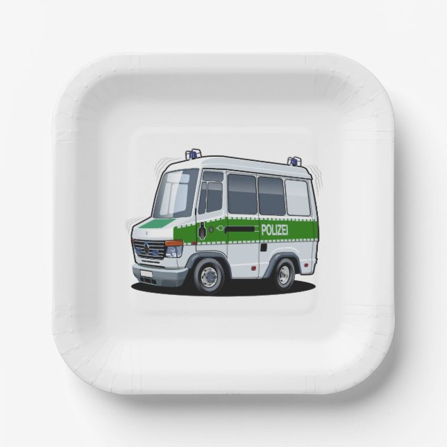 Cartoon Police Van Pappteller (Vorderseite)