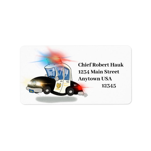 Cartoon Polizeiwagen Adressaufkleber (Vorne)