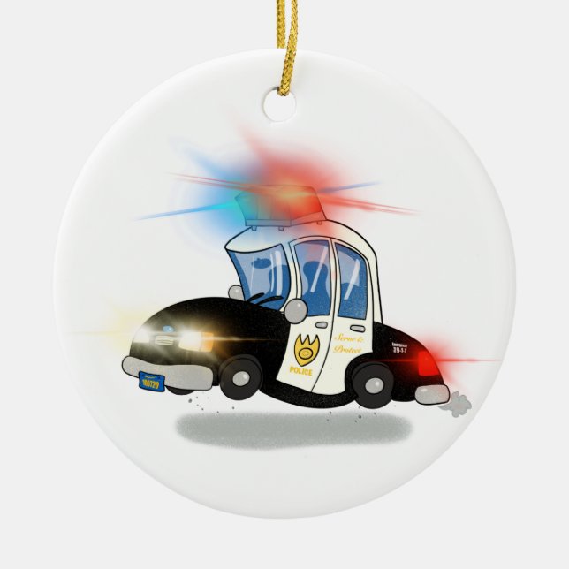 Cartoon Polizeiwagen und Feuerwehrfahrzeuge Keramik Ornament (Vorne)