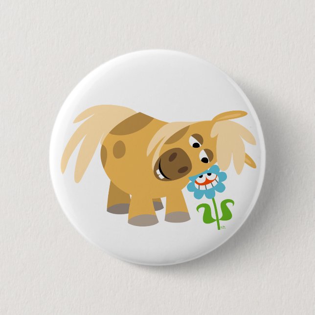 Cartoon-Pony und Blume-Button-Abzeichen Button (Vorderseite)