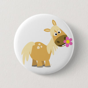 Cartoon Pony und Blume Taste Abzeichen Button
