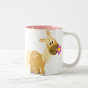 Cartoon-Pony- und Blumen-Tasse Zweifarbige Tasse