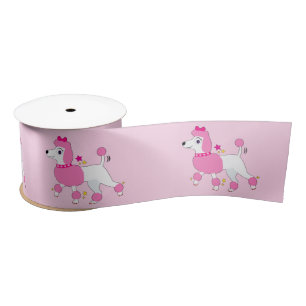 Cartoon Poodle mit rosa Haar und Bow 3" Satinband