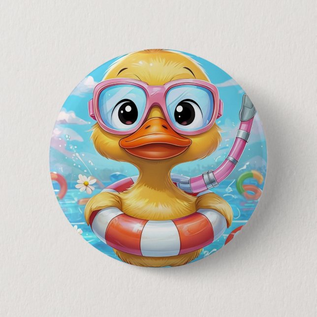 Cartoon Pool Party Dusche mit Schnorchel und Schwi Button (Vorderseite)
