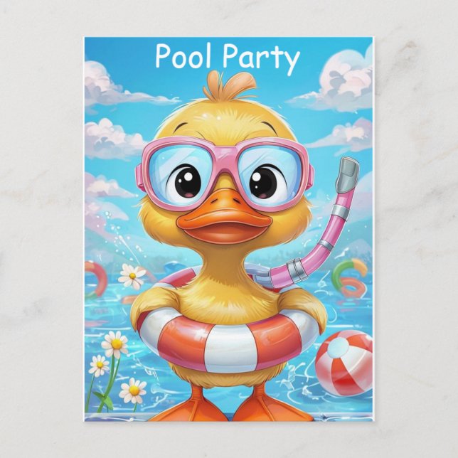 Cartoon Pool Party Dusche mit Schnorchel und Schwi Postkarte (Vorderseite)
