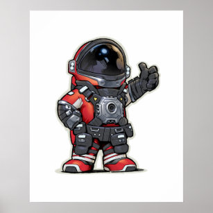 Cartoon Poster der Weltraumingenieure - Rot
