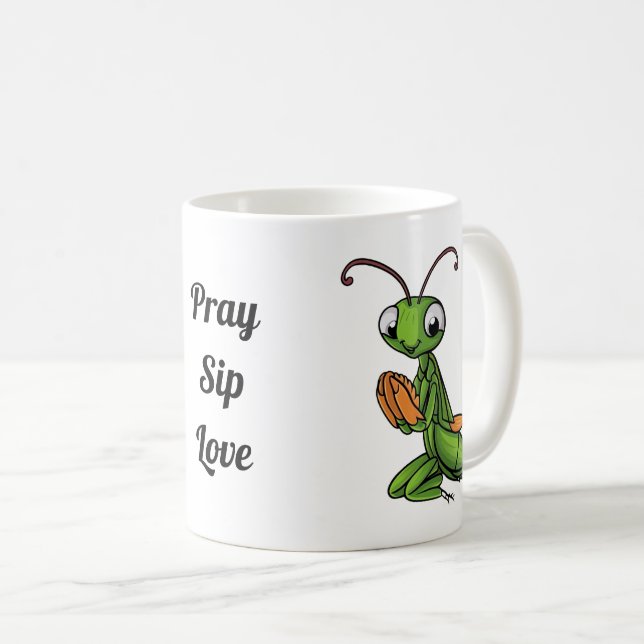 Cartoon Praying Mantis Personalisiert Kaffeetasse (VorderseiteRechts)