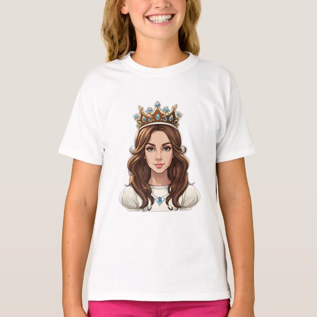 Cartoon Princess Long Hair Tiara Crown Ball Gown T-Shirt (Vorderseite)