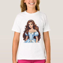 Cartoon Princess Long Hair Tiara Crown Ball Gown T-Shirt