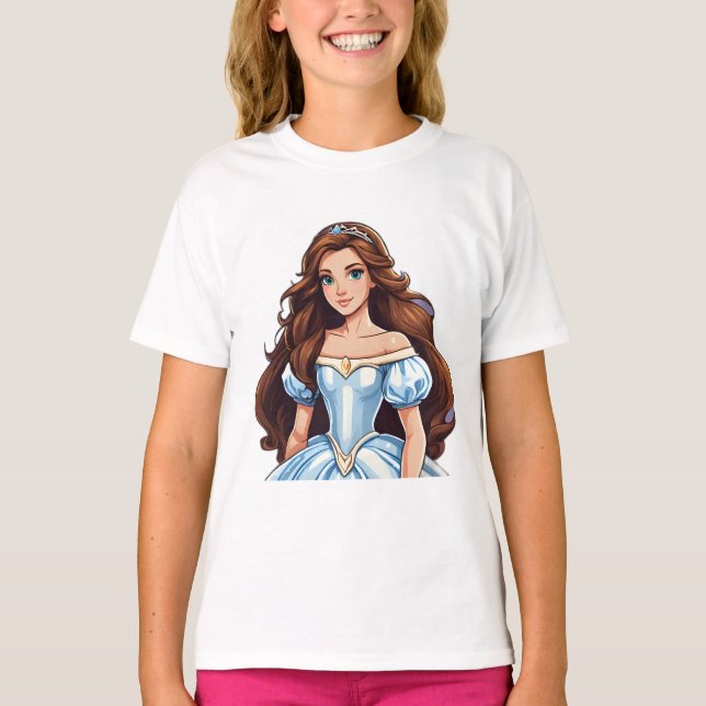Cartoon Princess Long Hair Tiara Crown Ball Gown T-Shirt (Vorderseite)