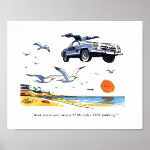 Cartoon Print Gullwing Mercedes Poster