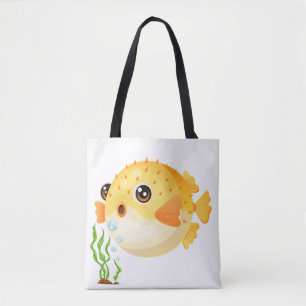 Cartoon Puffer Fisch mit Algen
