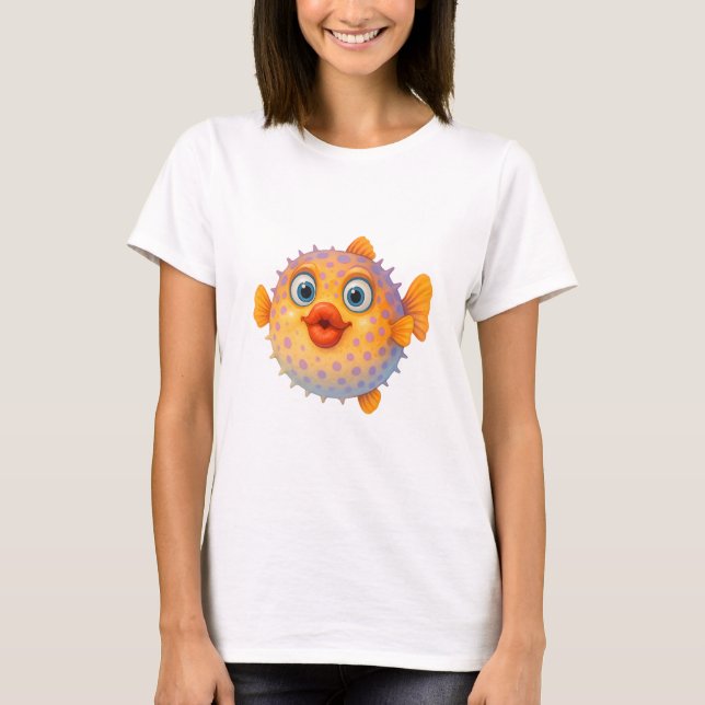 Cartoon Puffer Fisch mit Kissy Lips T-Shirt (Vorderseite)