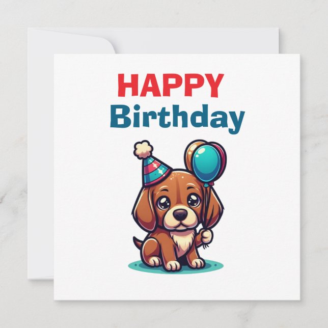 Cartoon Puppy Birthday Card - Modern Cute Karte (Vorderseite)