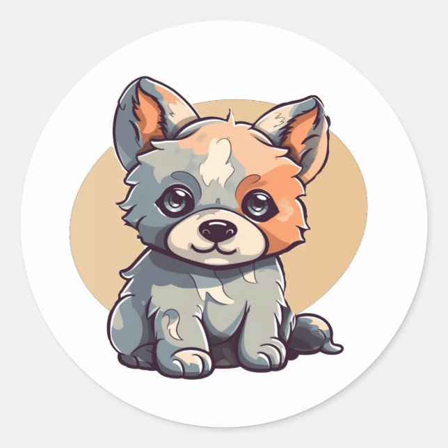 CARTOON PUPPY RUNDER AUFKLEBER (Vorderseite)