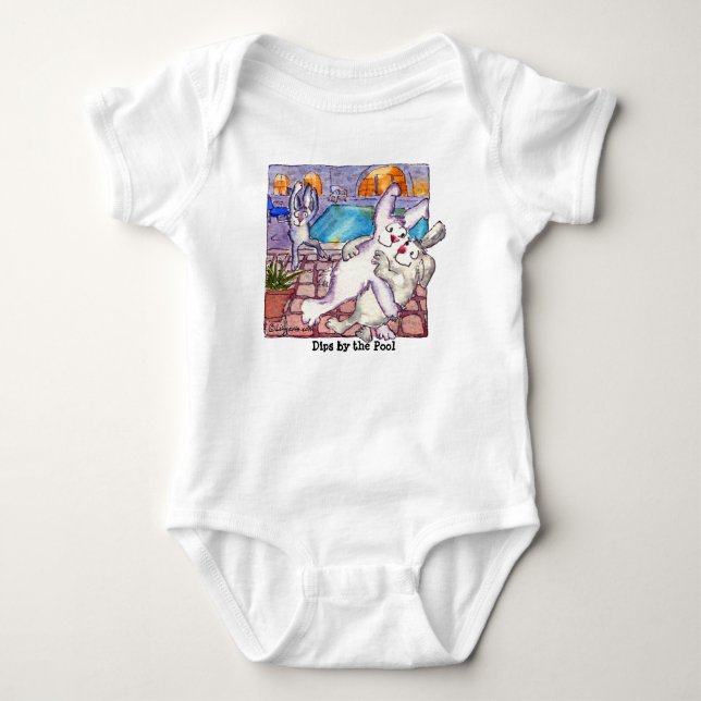 Cartoon Rabbits "Dips by Pool" Baby Strampler (Vorderseite)