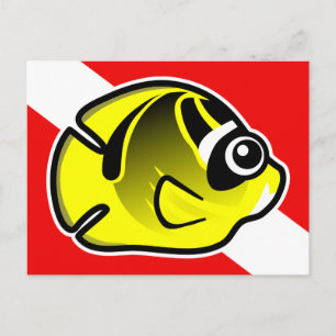 Cartoon Raccoon Butterflyfish Tauchflagge Postkarte