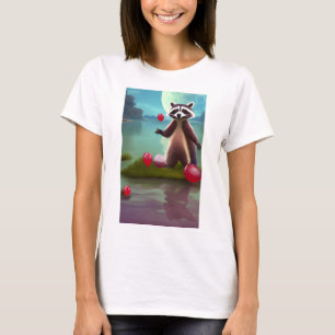 Cartoon Raccoon mit Maroon Balloon in einer Lagune T-Shirt