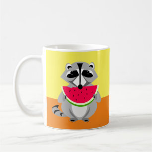 Cartoon Raccoon mit Wassermelone Kaffeetasse