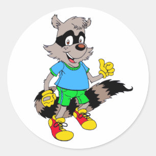 Cartoon Raccoon Runder Aufkleber