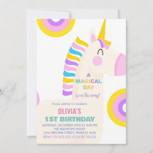 Cartoon Rainbow Unicorn Einladung zum Geburtstag