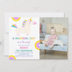 Cartoon Rainbow Unicorn Geburtstag Einladungen Fot